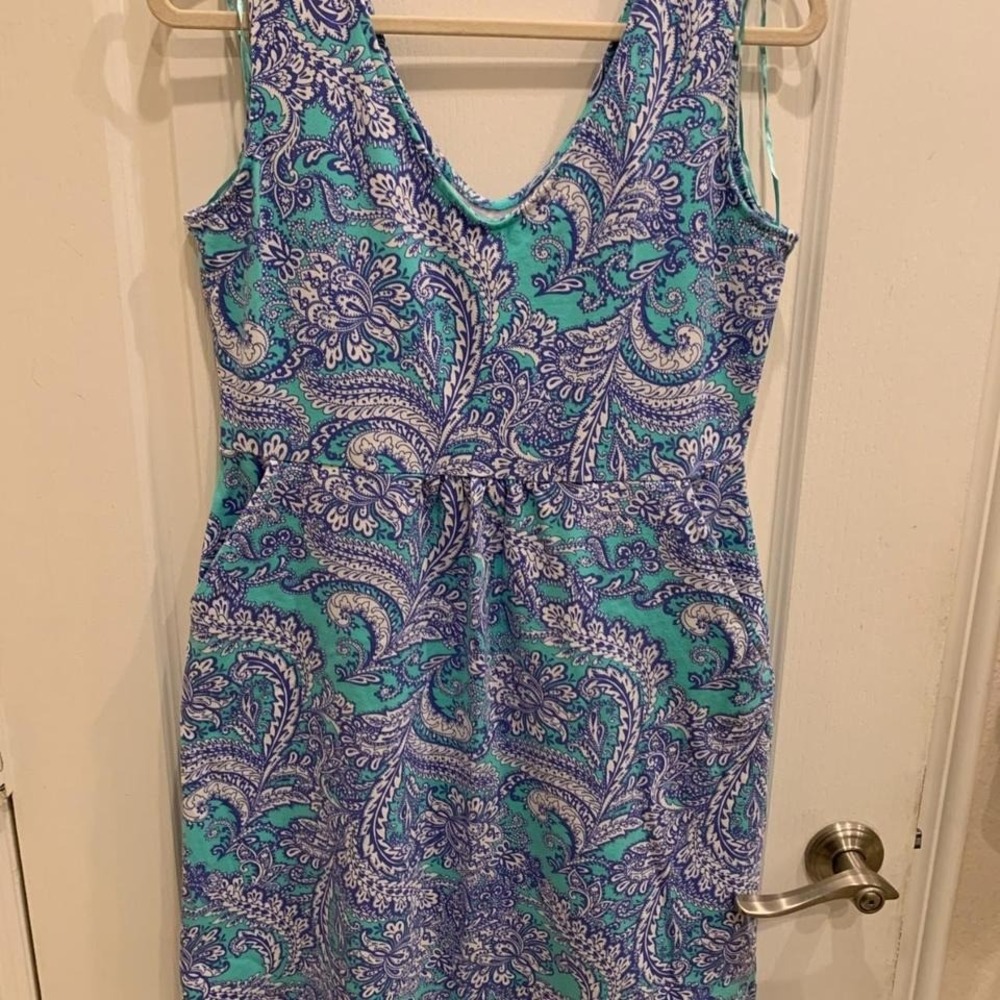 Cynthia Rowley Paisly Blue Knit Sun Dress Sz 1 (USA 8)